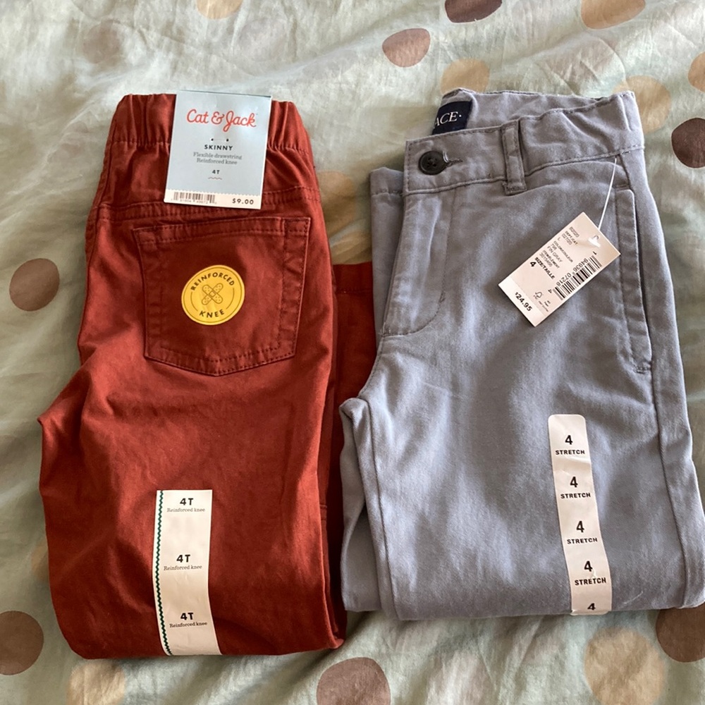 NWT Lot of Size 4 two pairs of cotton pants The Children’s Place and Cat & Jack.